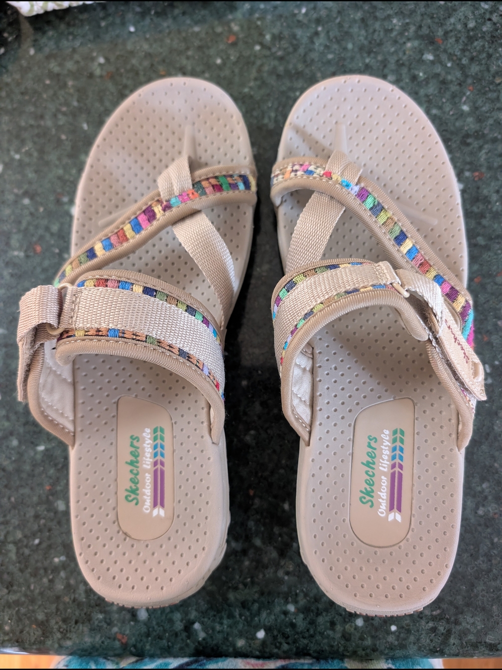 Skechers Beige Sandal with Multicolor Trim